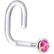 18 Gauge 1/4" White Gold 2mm Brilliant Pink Synthetic Opal Bioplast Nose Ring