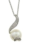 14K White Gold Freshwater Pearl and Diamond Drop Pendant