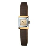 Gucci Women`s YA128506 G Frame Square Brown Satin Strap 18k Case Watch