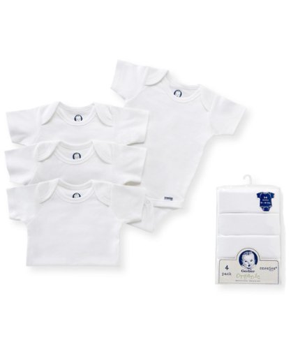 Gerber Brand 4 Pack Organic Onesies, White, Newborn