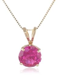 14k Gold 6mm Round-Cut Created Ruby 4-Prong Pendant Necklace, 18"