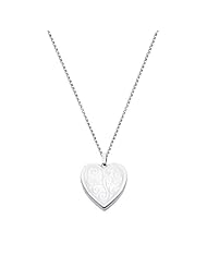 Sterling Silver Engraved Heart Locket Pendant (0.95" or 24mm Height) with 1.5mm Rolo Cable Chain - 18" Inches