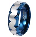 8MM High Polished Stainless Steel Ring with Blue Plated Faceted Edges For Men