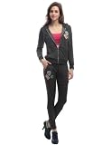 Doublju Womens Hood Sweatshirt & Pants Set with Point Patches