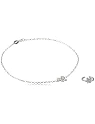 Sterling Silver Toe Ring and Chain Anklet with Cubic Zirconia Butterfly, 10"