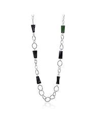 Alexander James White Gold Rhodium Bonded Chain Necklace with Black and Special Color Embellishments in a Silvertone