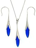 Silver Swarovski Blue Sapphire Crystal Birthstone Necklace Earrings Jewelry Set in Gift Box Bucasi SALE