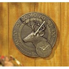 14 Aluminum WHITETAIL Buck Deer Wall THERMOMETER CLOCK by WHITEHALL PRODUCTS Antique... by Whitehall