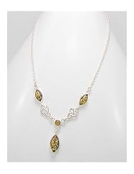 Green Baltic Amber Necklace In 92.5 Sterling Silver