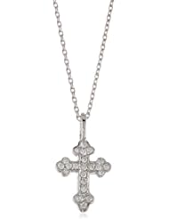 KC Designs "Faithfully Yours" Diamond 14k White Gold Baby Byzantine Cross, 16"