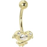 Solid 14KT Yellow Gold Cubic Zirconia DOLPHIN KISS Belly Ring