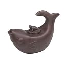 Brown Koi and Frog Chinese Yixing Clay Tea Pot 11 ounces