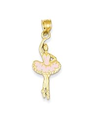 14k Yellow Gold Pink Enameled Ballerina Charm Pendant