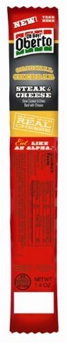 Oh Boy! Oberto Original Cheddar Steak & Cheese Stick, 1.4-Ounce Sticks (Pack of 12)