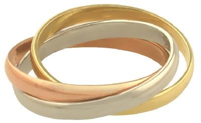 10K White/Yellow/Pink Gold Thin Tri-Color Rolling Ring (1.5mm each band)