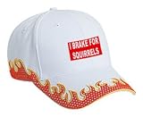 I BRAKE FOR SQUIRRELS Adult White Hat with Red Flames FIRE
