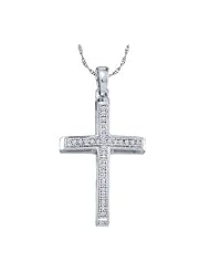 Diamond Cross Pendant 10k White Gold Charm Genuine (0.08 Carat)