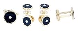 Gold plated and black enamel cufflinks with a central crystal accent with presentation box