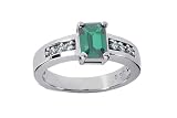 1.12 Ct Platinum Emerald Cut Emerald and Diamond Ring