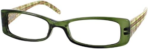 Pretty in Plaid Single Vision Full Frame Designer Reading Glasses, Olive Green, +1.50