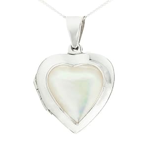 Mother of Pearl Heart Locket Necklace, Silver Curb Chain, 46cm Length, Model C/SP594