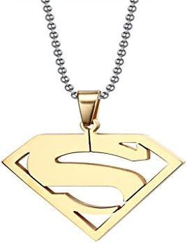 Tribal Biker Mens Superman Stainless Steel Pendant Necklace, Gold, 24 inch Chain