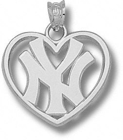 New York Yankees 5/8 Solid Sterling Silver ''NY'' Heart Pendant