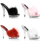 LIP-101-8, 5 Stiletto Heel Platform Marabou Mule Slipper in 4 Colors and Large Sizes