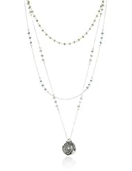 Alisa Michelle "Short and Sweet" 3-Layer Stone Sterling Silver Plated Faith Charm Necklace
