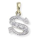 9ct Gold S Cubic Zirconia Initial Pendant on 16-18 inch Chain