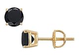 14K Yellow Gold : Round Black Diamond Stud Earrings 3.00 CT. TW.