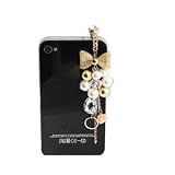 Wisedeal Colorful 3.5mm Gold Plated Pink Flowers Golden Bow Crystal Golden Beads Pearl Cellphone Charms Anti-Dust Dustproof Earphone Audio Headphone Jack Plug Stopper for iPhone 4 4S Samsung Galaxy S2 S3 Note I9220 HTC Sony Nokia Motorola LG Lenovo