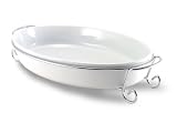 Mayfair & Jackson Oval White Porcelain Casserole Dish with Elegant Serving Rack