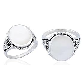 White Mother of Pearl Antique Style Ring Sterling Silver by Mother of Pearl
