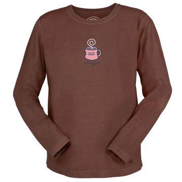 LIFE IS GOOD WOMENS LONG SLEEVE HOT COFFEE MUG CRUSHER TEE SHIRT