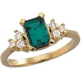 1/6 Ct Tw/07.00X05.00 Mm 14K Yellow Gold Chatham Created Emerald And Diamond Ring