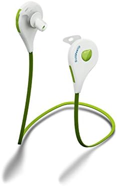 Bluetooth Headphones, Noise Cancelling Wireless Headset with Microphone for Premium Stereo Sound by SuitMeeUp, Lightweight Earbuds for Sports, Running, Working Out & Pairs Easily. (White Green)