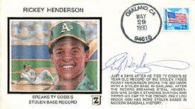 Rickey Henderson Autographed / Signed 1990 Oakland Athletics Baseball Cache