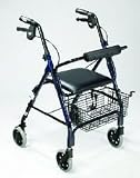 Rollator 4-Wheel Padded Seat Basket - Lever Brakes Blue