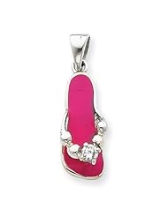 925 Silver Pink Enamel White CZ Sandal Thong Pendant