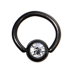 18 Gauge 1/4" Austrian Crystal Black Titanium BCR Captive Ring