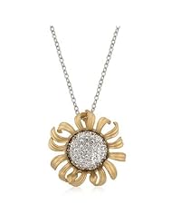 Alexander James 14K Gold and White Gold Rhodium Bonded Flower Pendant with Clear CZ in Tutone Chain Included