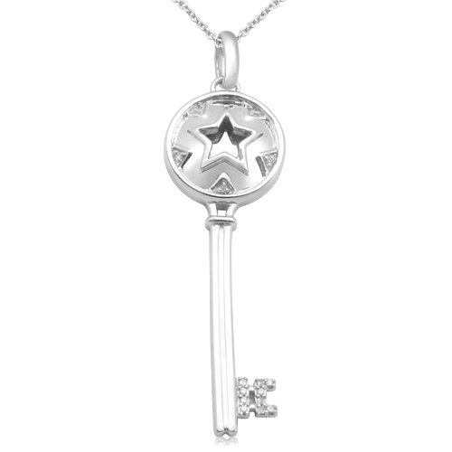 Sterling Silver Star Key Diamond Pendant Necklace (0.01 cttw, I-J Color, I2-I3 Clarity), 18