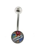 Genuine Ed Hardy Stainless Steel Belly Ring - Heart Lock Logo in 8mm - 14 Gauge - 5mm Ball - Sold Individually