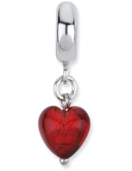 Sterling Silver Red Heart Italian Murano Dangle Charm