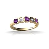14K Yellow Gold Genuine Round Amethyst and Diamond Ring