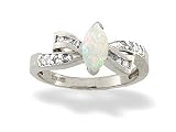 14K White Gold Genuine Marquise Opal and Diamond Bow Ring