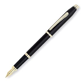 Cross Century II Black Fountain Pen with 23 Karat Gold Plated Appointments and 23 Karat Gold Plated Nib - Medium