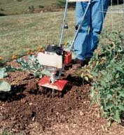 HMANTIS Mantis garden tiller with Honda engine.
