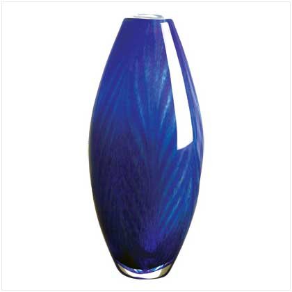Tonal Rich Blue Glass Vase Decorative Hand Crafted Urn